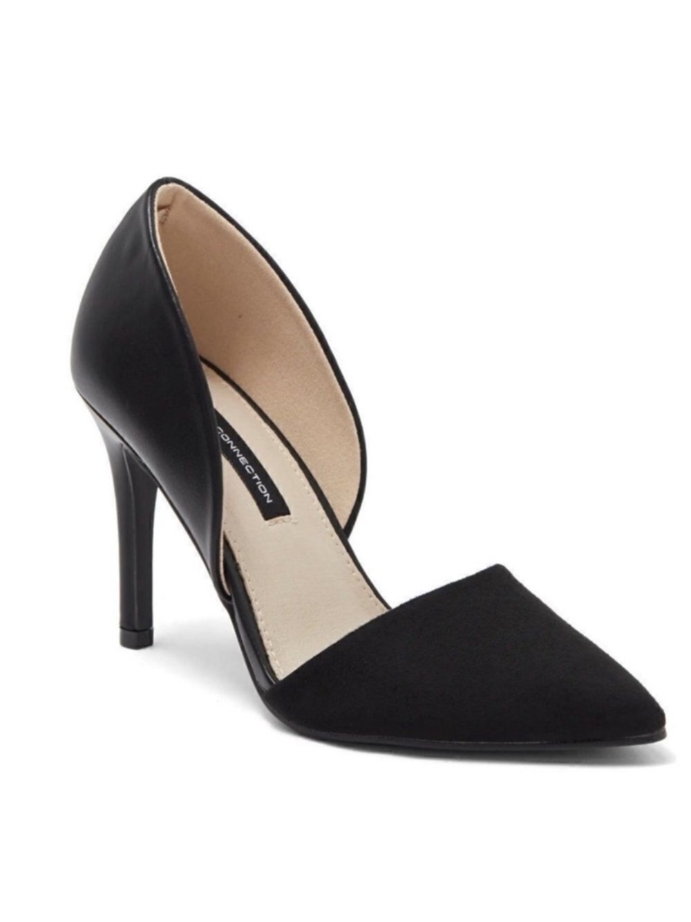 French Connection Black D'Orsay Leather Suede Pointed-Toe Stiletto Heels NIB